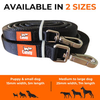The Canny Company Recall Lead | Long Line for Recall Training | 5m or 7m | Brushed Steel or Carabiner