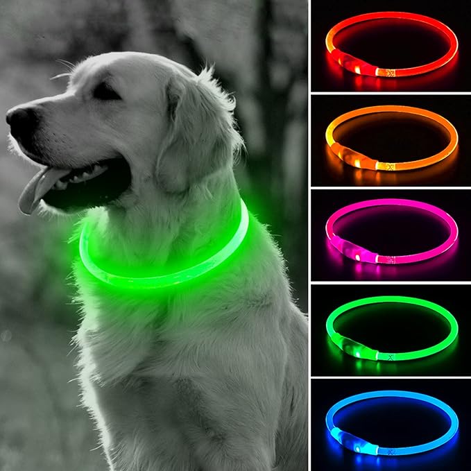 Bisley Flashing LED Dog Collar | USB Rechargeable | 3 Light Modes | Cut-to-Fit | Yellow, Orange & Blue