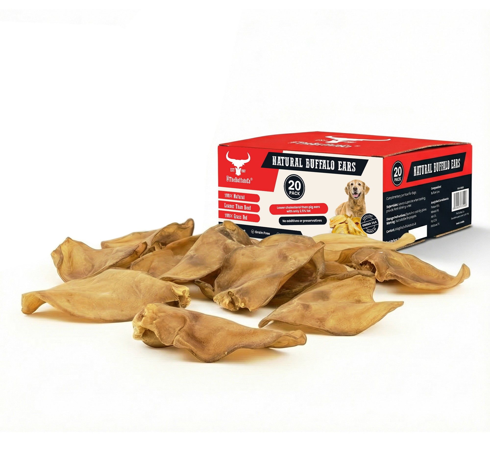The Buffalo Co. Buffalo Ears | Natural Dog Treats | 20 or 50 Ears