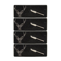 Stag Prince Mini Slate Cheese Board & Knives - Set of 4