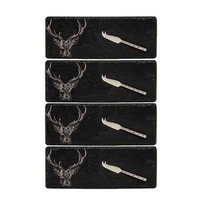 Stag Prince Mini Slate Cheese Board & Knives - Set of 4