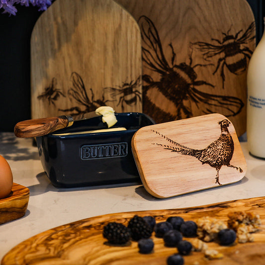 Pheasant Blue Butter Dish