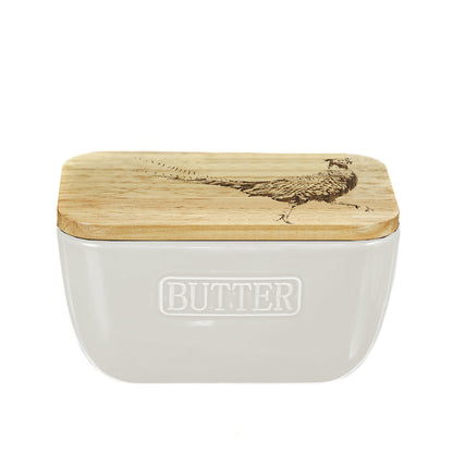 Pheasant White Butter Dish