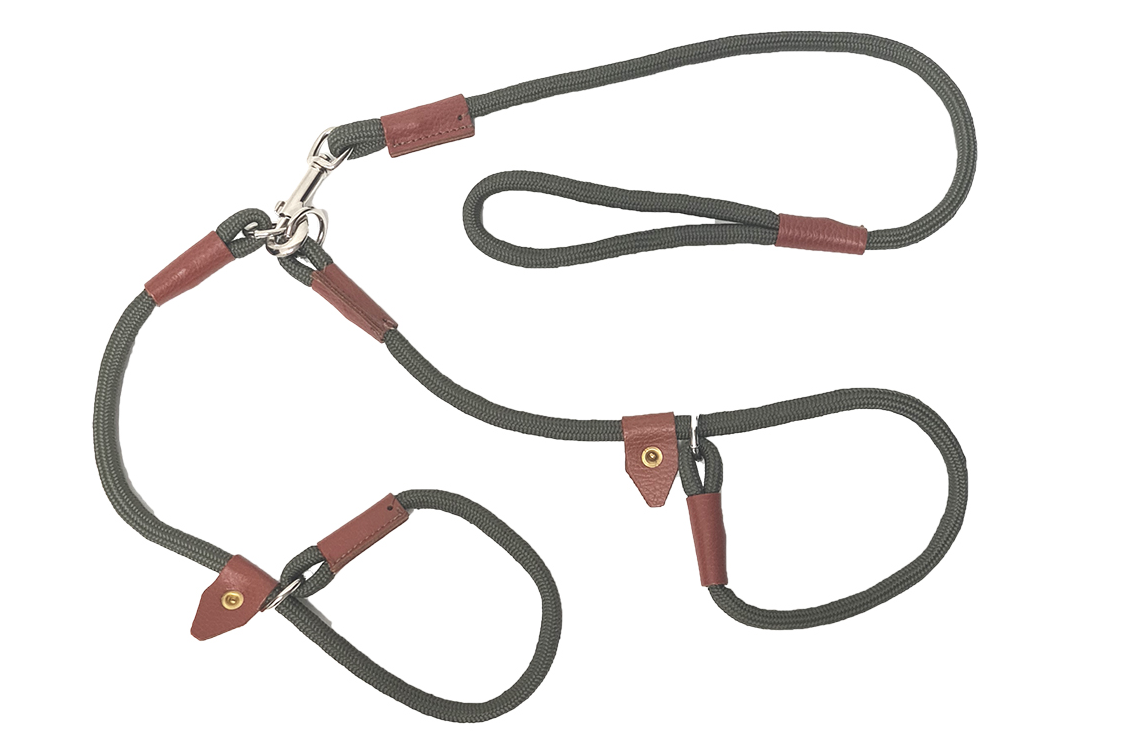 Bisley Double Rope Slip Lead | Dual Dog Brace Lead | Nickel-Plated Fittings | Converts to Single