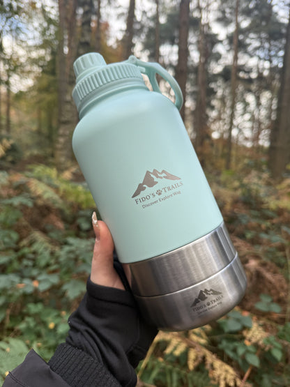 Fido’s Trails 3-in-1 Water Bottle with Detachable Bowls – Coastal Blue | 1 Litre Adventure-Ready Hydration for Dogs & Owners