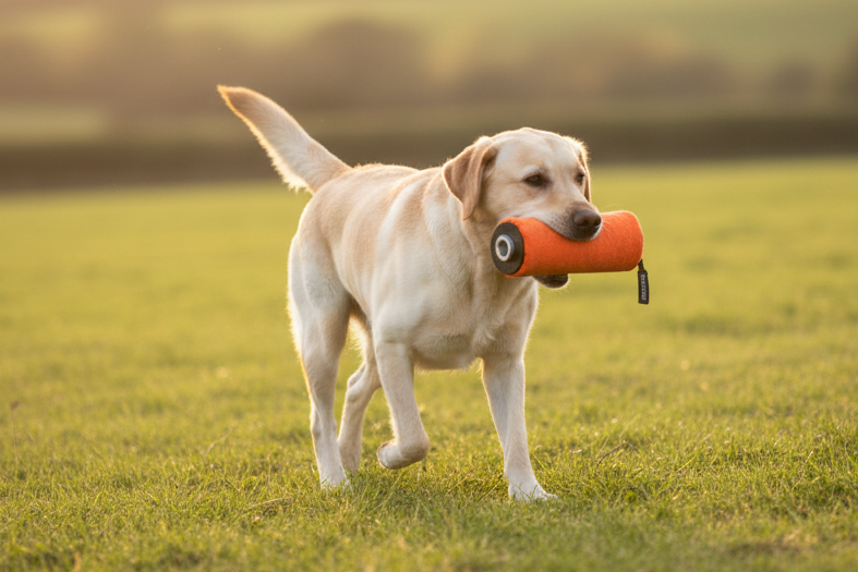 Canvas Dummy for Dummy Launcher in use — gundog retrieving at distance from dummy launcher