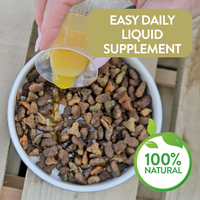 Proflax Skin & Coat liquid supplement added to dog food